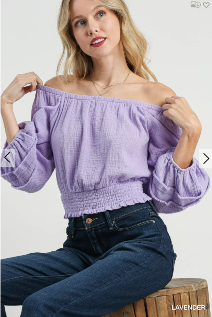 Women's Umgee Cotton Gauze Crop Top Smocked Balloon Sleeves - Esme and Elodie