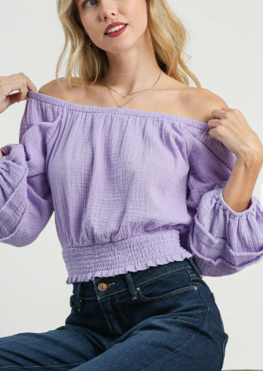 Women's Umgee Cotton Gauze Crop Top Smocked Balloon Sleeves - Esme and Elodie