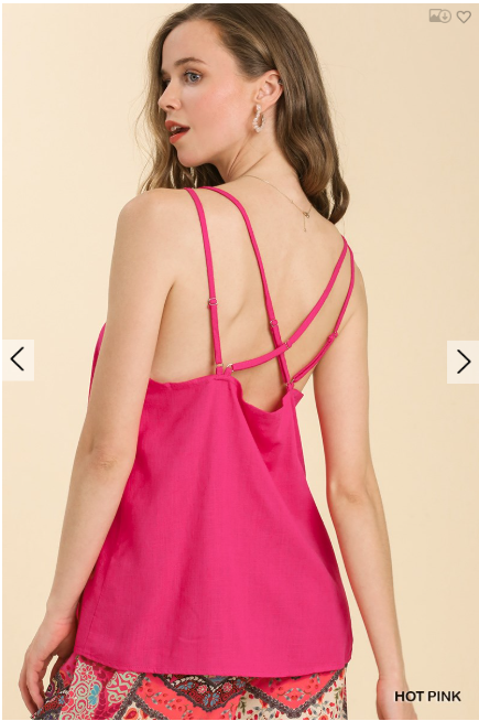 Women's Umgee Linen spaghetti Tank Top Criss Cross Back- Pink and Teal - Esme and Elodie