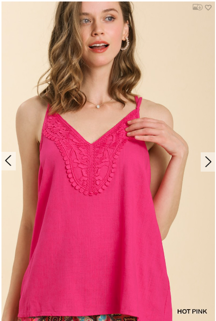 Women's Umgee Linen spaghetti Tank Top Criss Cross Back- Pink and Teal - Esme and Elodie