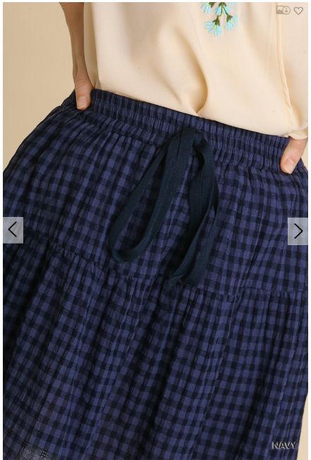 Women Umgee Gingham Print Ruffle Hem Mini Skirt with Elastic Waist and Tie - Esme and Elodie