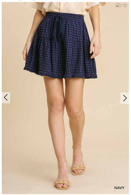 Women Umgee Gingham Print Ruffle Hem Mini Skirt with Elastic Waist and Tie - Esme and Elodie