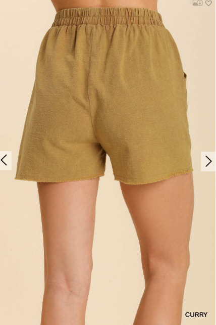 Women Umgee Mineral Wash Frayed Edged Elastic Waistband and Drawstring Shorts with Pockets - Esme and Elodie