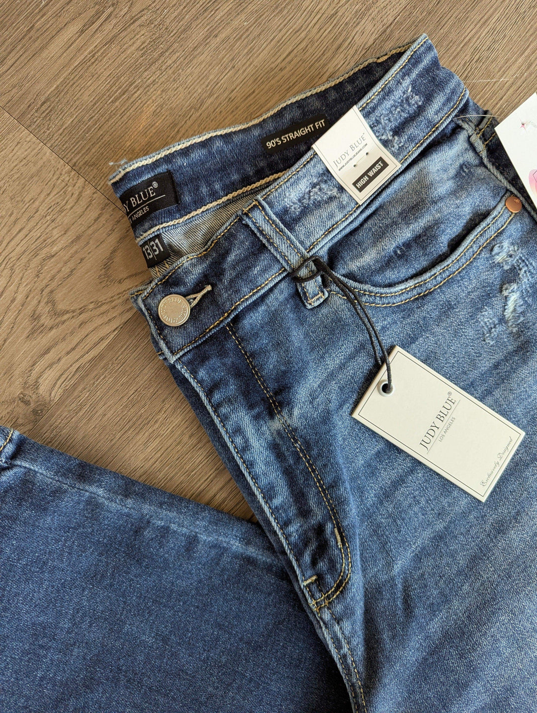 straight leg judy blue jeans detail waistband light wash