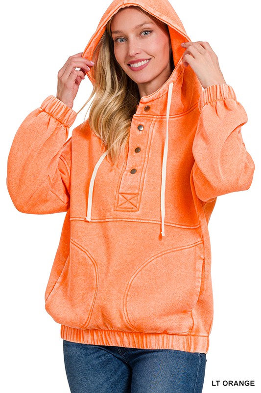 Womens Acid Wash Fleece Oversized Pocket Hoodie - Esme and Elodie