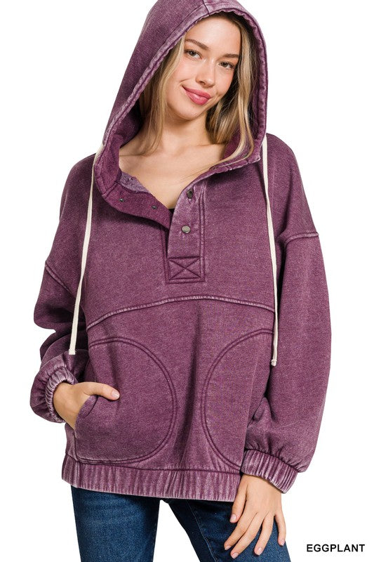 Womens Acid Wash Fleece Oversized Pocket Hoodie - Esme and Elodie