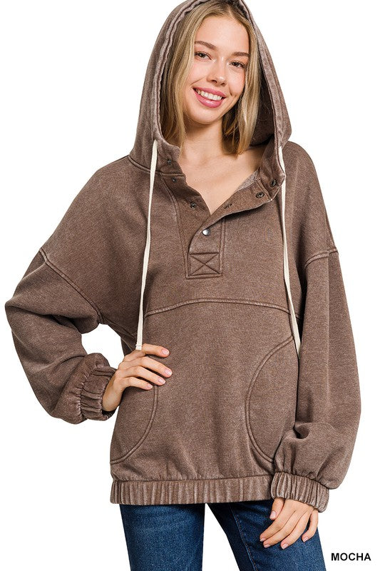 Womens Acid Wash Fleece Oversized Pocket Hoodie - Esme and Elodie