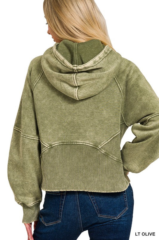 Womens French Terry Acid Wash Kangaroo Pocket Hoodie - Esme and Elodie