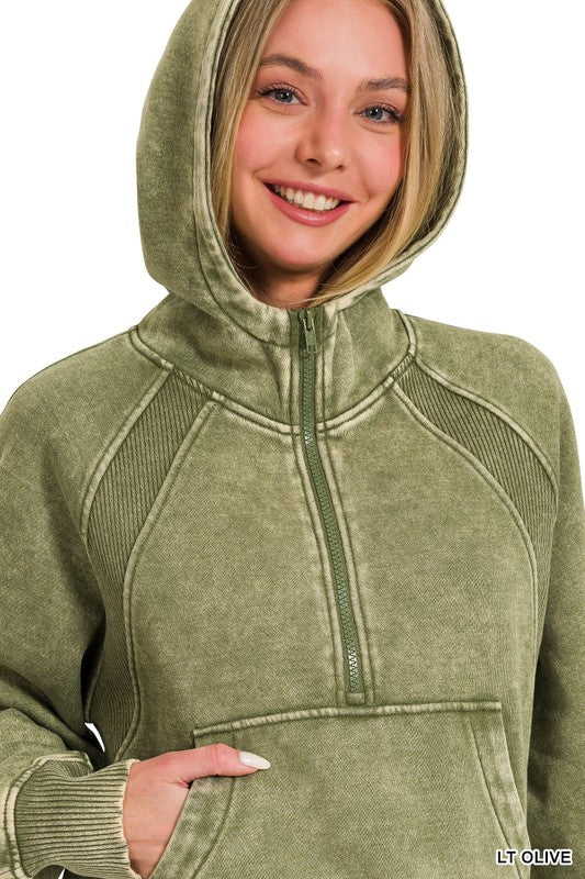Womens French Terry Acid Wash Kangaroo Pocket Hoodie - Esme and Elodie