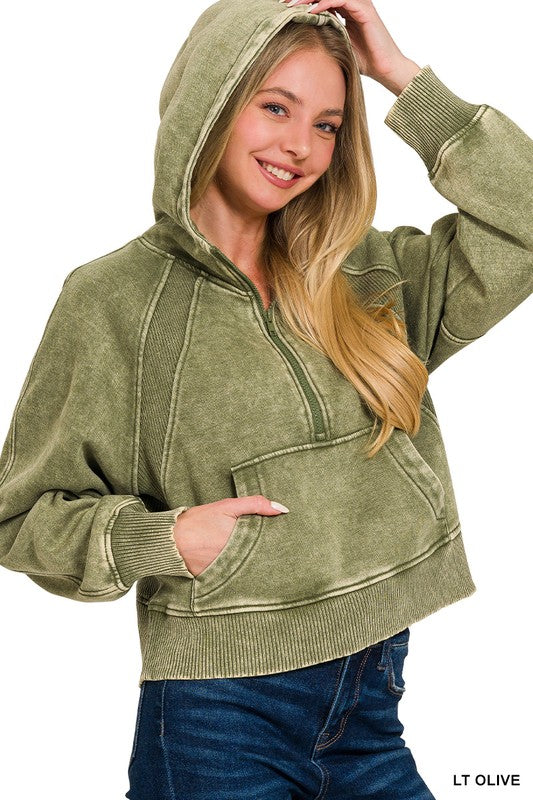 Womens French Terry Acid Wash Kangaroo Pocket Hoodie - Esme and Elodie