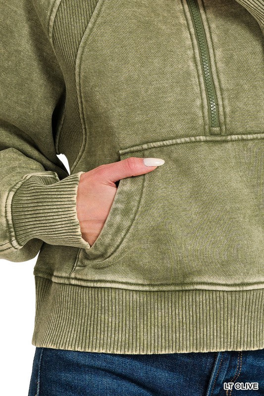 Womens French Terry Acid Wash Kangaroo Pocket Hoodie - Esme and Elodie