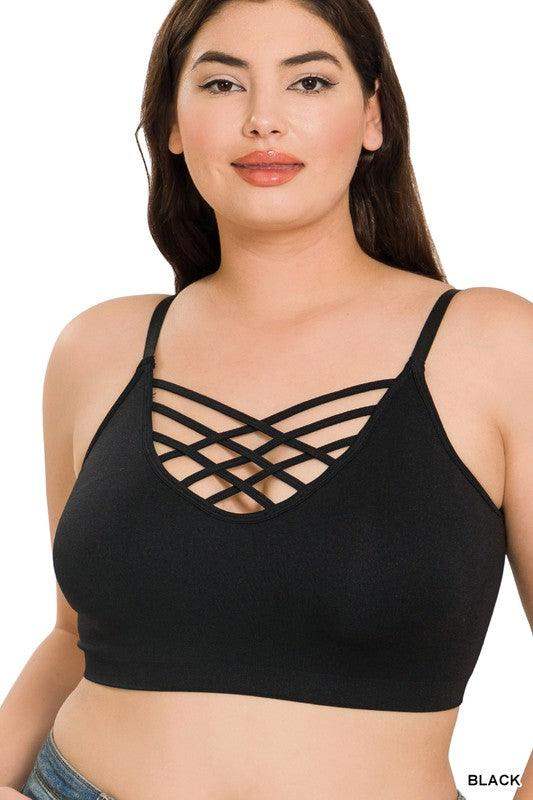 Womens Front Lattice Seamless Bralette in black - Esme and Elodie