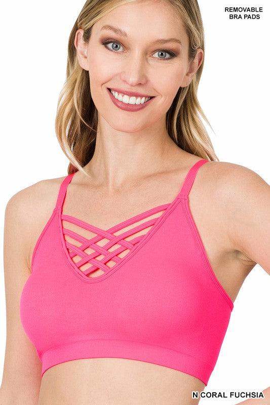 Womens Front Lattice Seamless Bralette in hot pink - Esme and Elodie