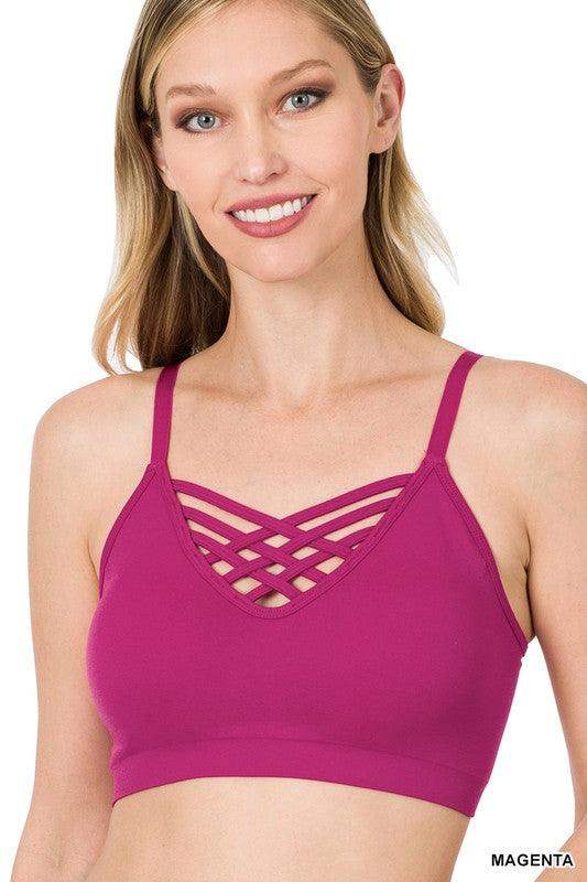 Womens Front Lattice Seamless Bralette in Magenta - Esme and Elodie