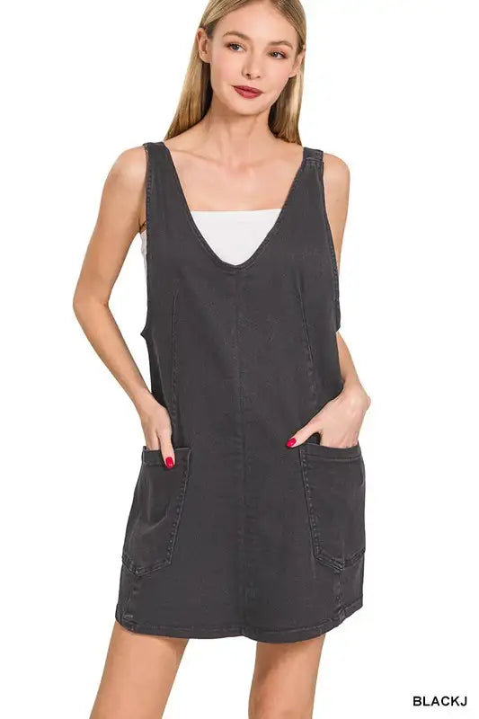 knee length dresses for ladies Womens Overall Denim Dress
