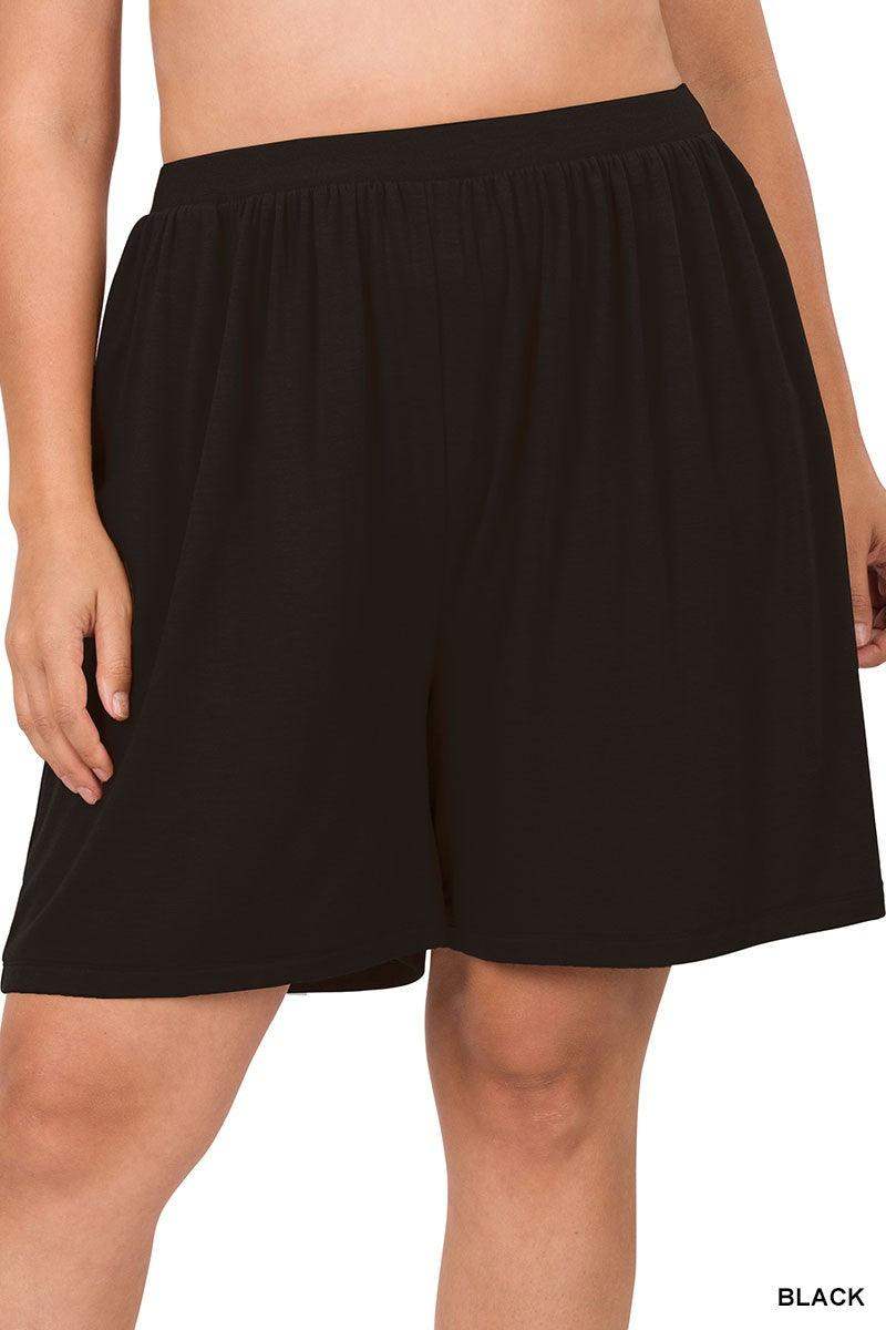 Womens PLUS ELASTIC WAIST SHORTS WITH POCKETS in Black - Esme and Elodie
