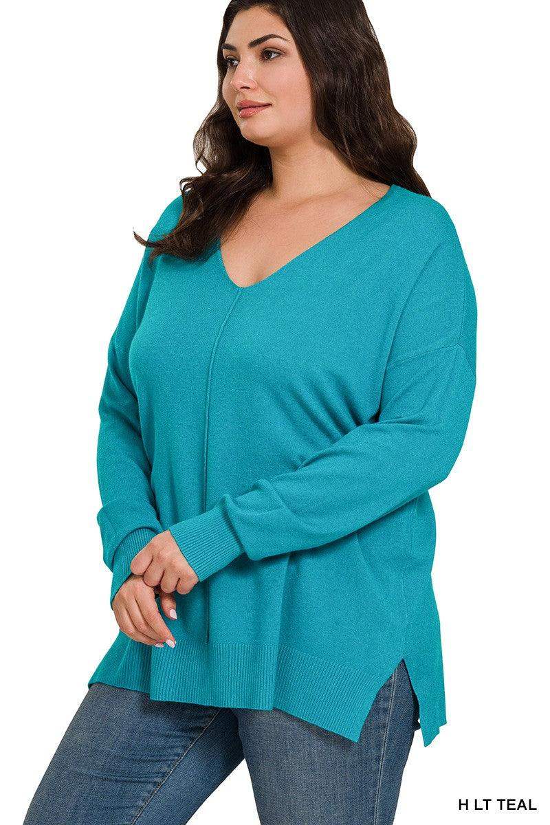 WOMENS PLUS GARMENT DYED FRONT SEAM SWEATER - Ice Blue - Esme and Elodie