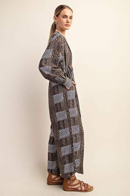 Womens Printed Wide Leg Jumpsuit with - Esme and Elodie