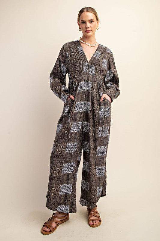 Womens Printed Wide Leg Jumpsuit with - Esme and Elodie