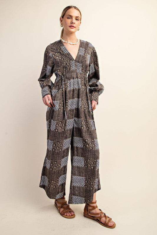 Womens Printed Wide Leg Jumpsuit with - Esme and Elodie