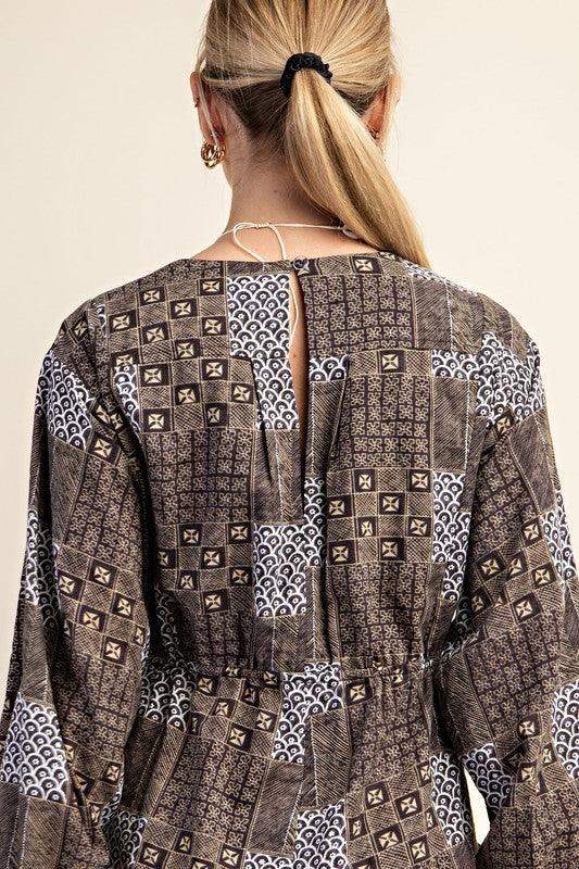 Womens Printed Wide Leg Jumpsuit with - Esme and Elodie
