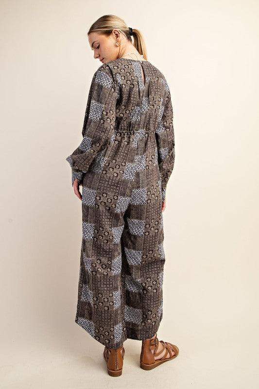 Womens Printed Wide Leg Jumpsuit with - Esme and Elodie