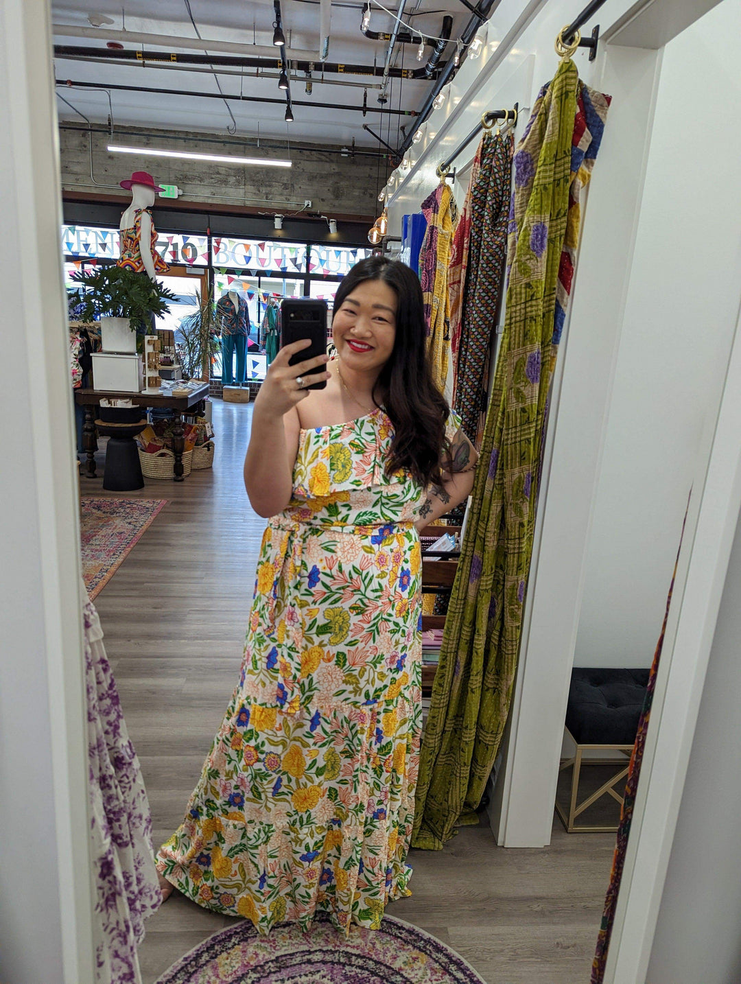 Womens Printed Woven one shoulder maxi dress Flying Tomato - Esme and Elodie