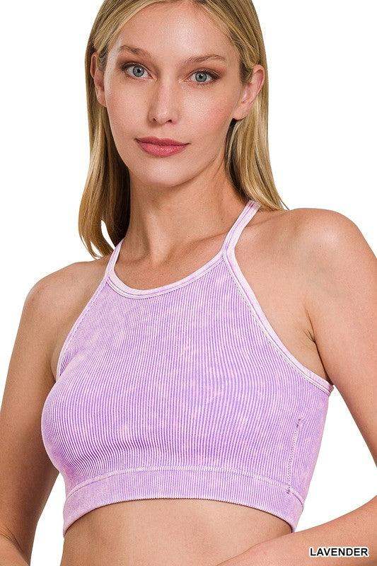 Womens Ribbed Seamless Cami Top High Neck in Lavender - Esme and Elodie