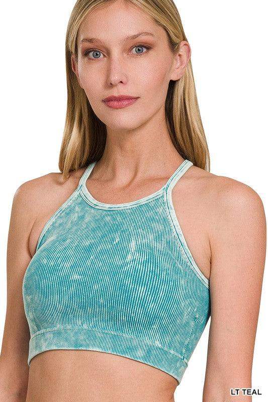 Womens Ribbed seamless cami top high neck in Teal - Esme and Elodie