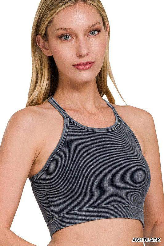 Womens Ribbed seamless cami top high neck in washed ash - Esme and Elodie