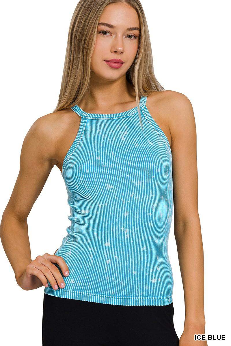 Womens STONE WASHED RIBBED SEAMLESS CAMI TOP in Ice Blue - Esme and Elodie
