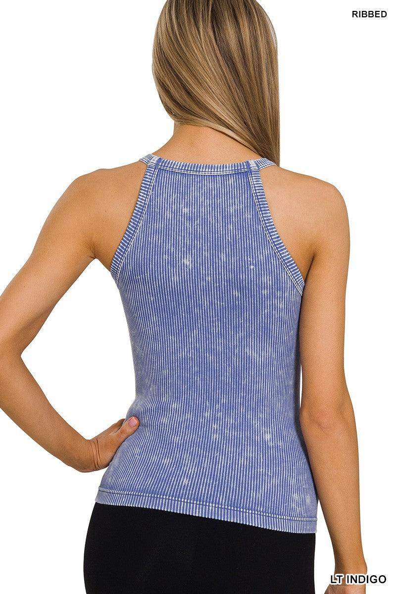 Womens STONE WASHED RIBBED SEAMLESS CAMI TOP in Light Indigo - Esme and Elodie