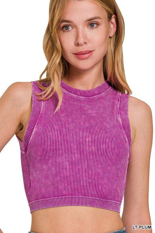 Womens Stone Washed Ribbed Seamless Crop top in Light Plum - Esme and Elodie