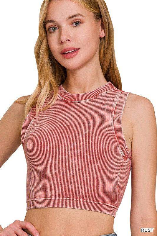 Womens Stone Washed Ribbed Seamless Crop top in Rust - Esme and Elodie