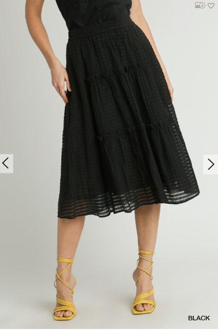 Womens Umgee Textured Midi Skirt Black Organza - Esme and Elodie