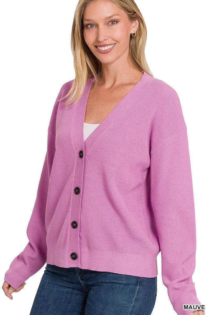 WOMENS VISCOSE SWEATER CARDIGAN IN MAUVE - Esme and Elodie