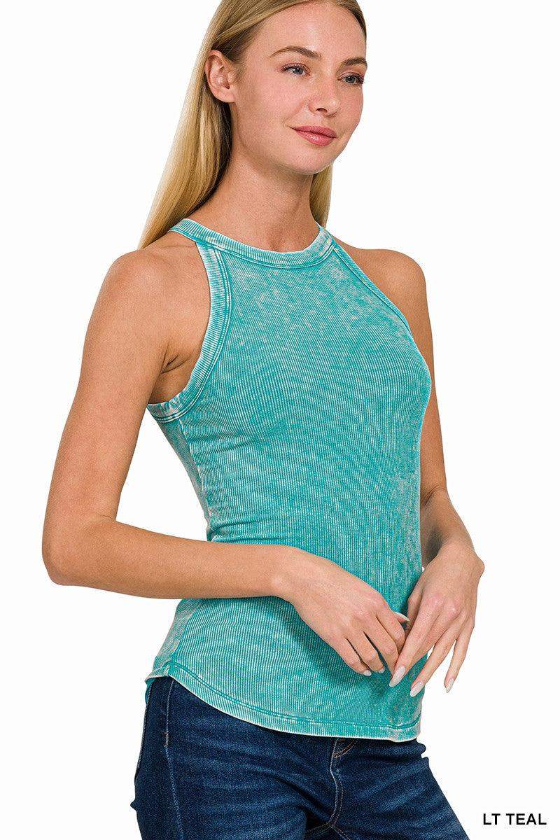 WOMENS WASHED RIBBED CAMI TOP- TEAL - Esme and Elodie