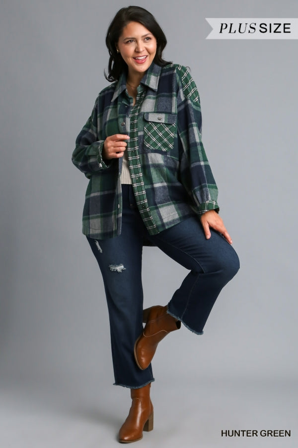 Plus size Contrast Plaid Jacket with Chest Pockets