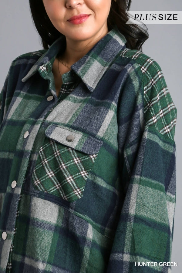 Plus size Contrast Plaid Jacket with Chest Pockets