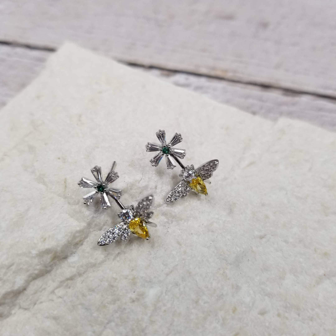 Zircon Flower Bee Studs - Esme and Elodie