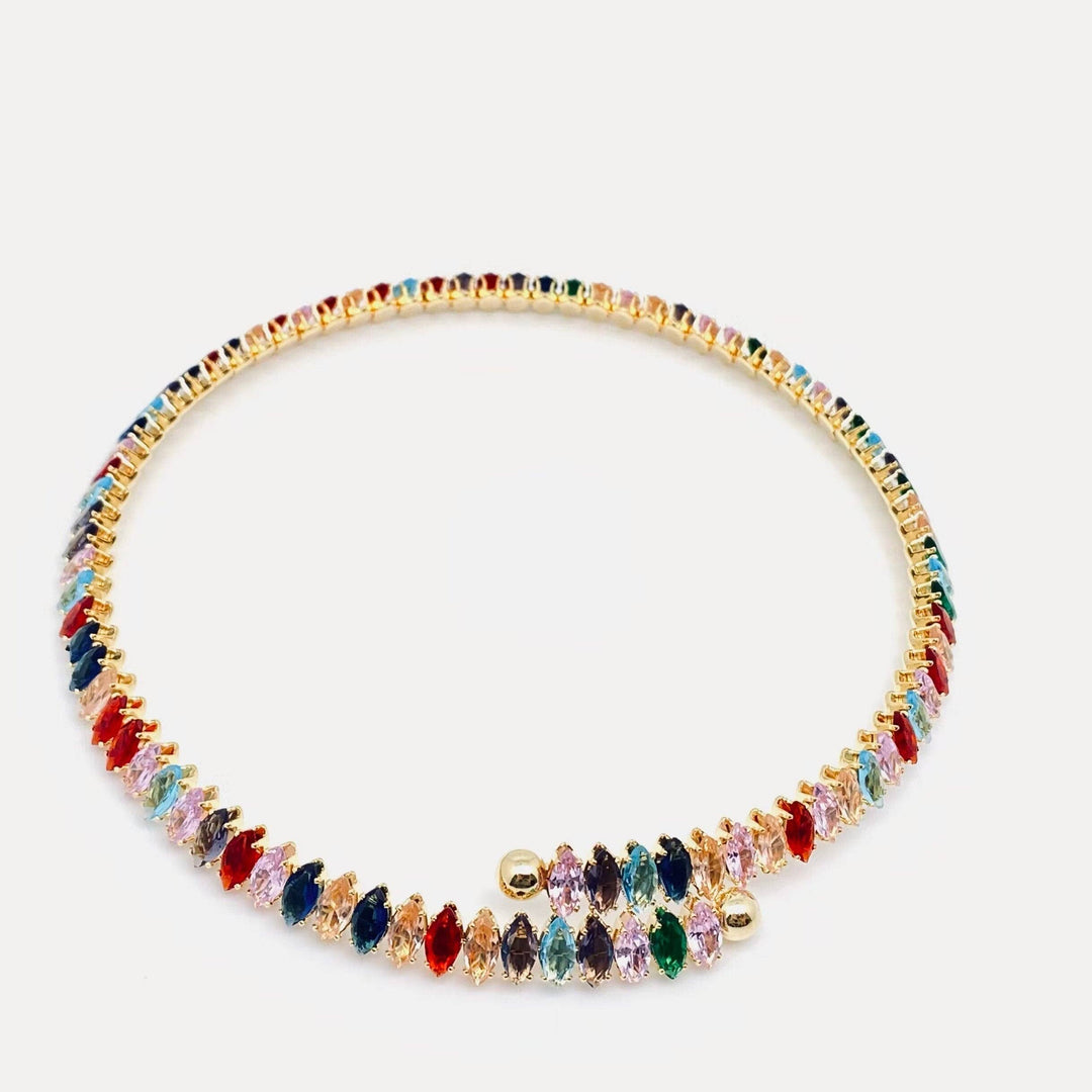 Mio Queena - Inlaid Colored Cubic Zirconia Elastic Collar