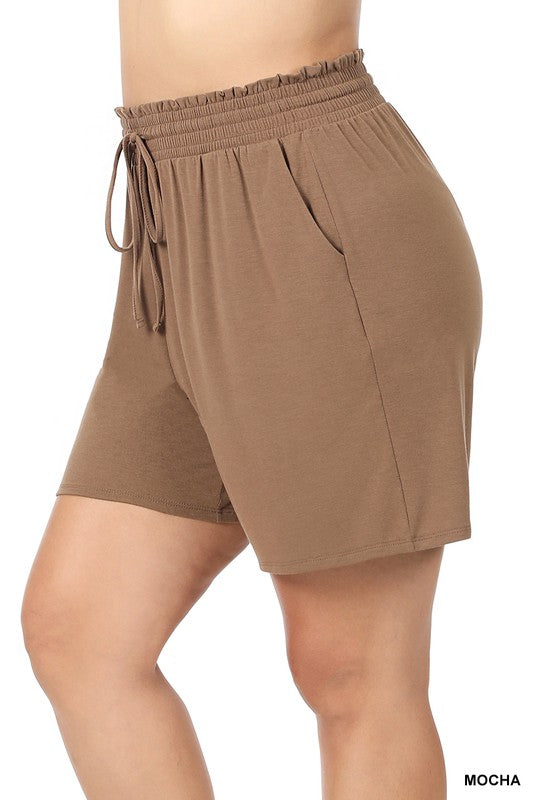 Plus size drawstring paperbag shorts in moch