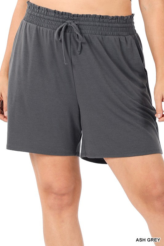 Plus size drawstring paperbag shorts in gray