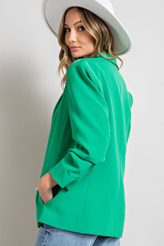 Plus Size Kelly Green Blazer no button with sleeve ruching