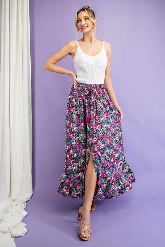 Plus Size smocked waist floral print maxi skirt by eesome