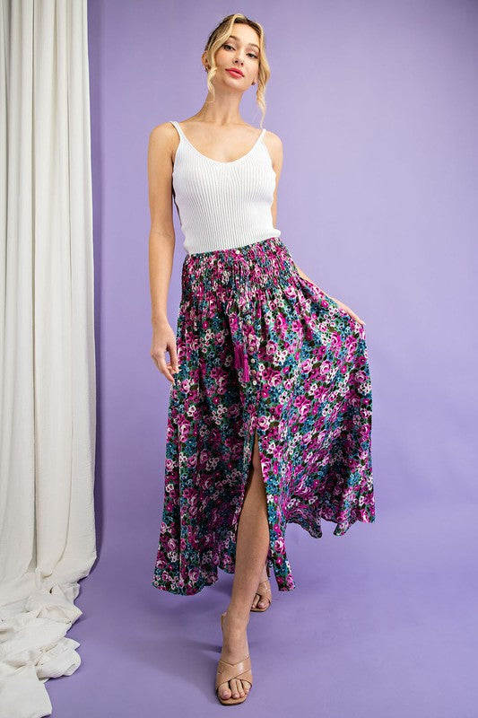 Plus Size smocked waist floral print maxi skirt by eesome