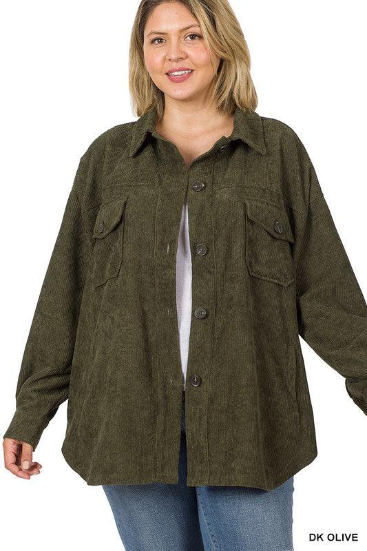 Plus Size oversize corduroy button front jacket - Esme and Elodie