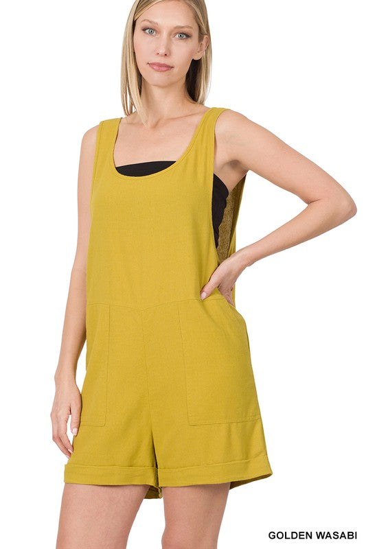 Women and Plus Size linen sleeveless romper with pockets