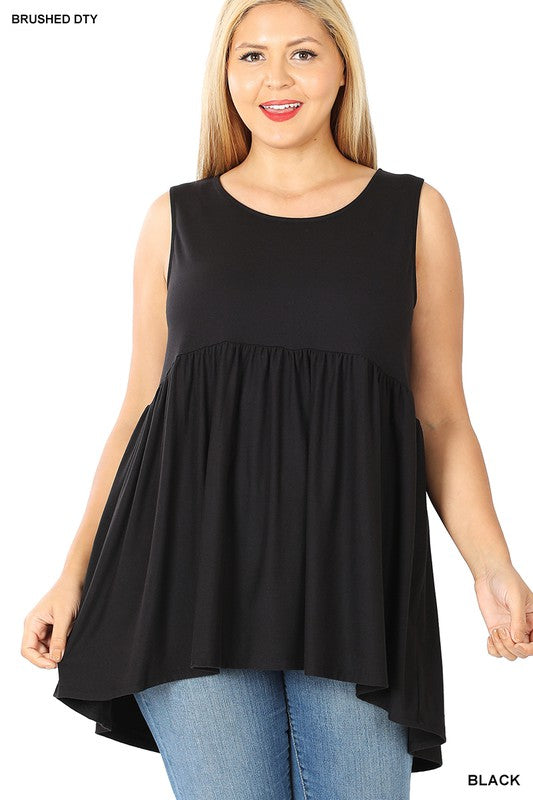 Plus size brushed sleeveless empire waist top in black