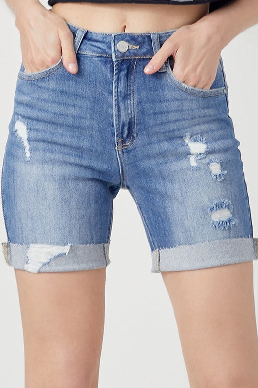 Plus size Risen  high rise distressed boyfriend shorts